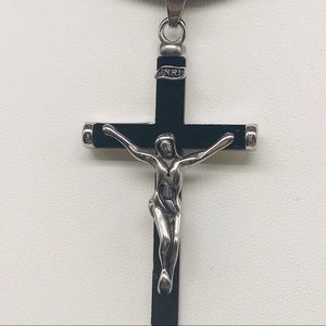 INRI Necklace Black cross pendant leather choke